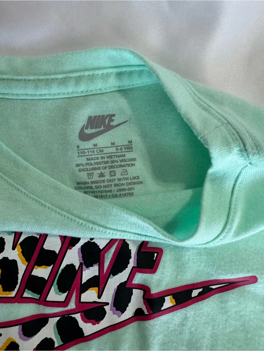 Nike Mint Green Girls' Graphic Tee with Leopard Logo